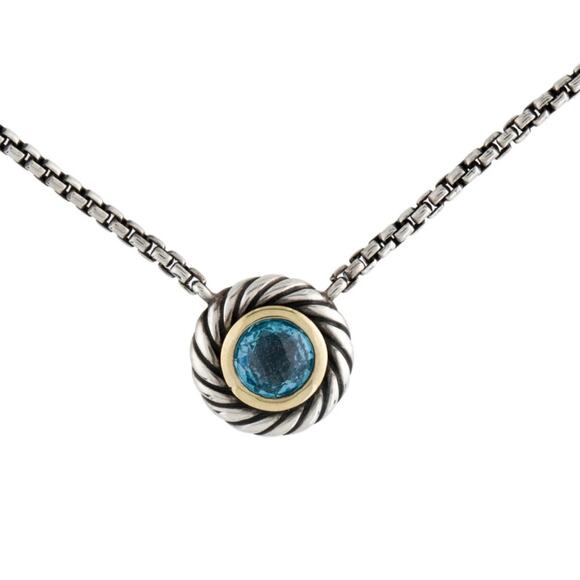David Yurman Blue Topaz Albion 14K Gold Sterling Silver 925 Necklace Authentic - Picture 7 of 11